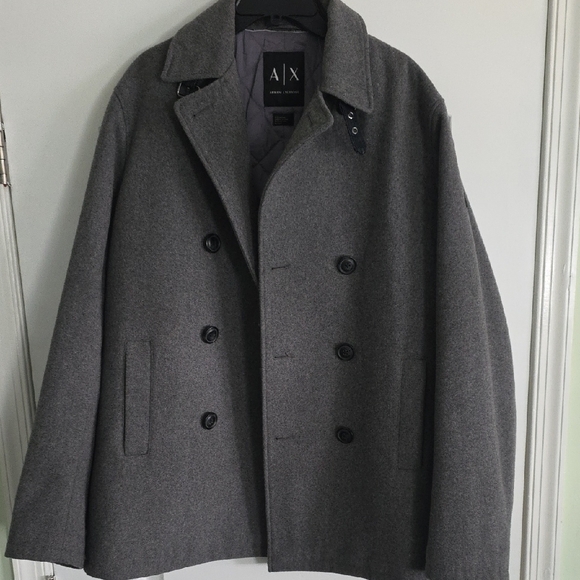 Men's Armani Exchange Double Breasted Gray Wool Peacoat XXL - Picture 1 of 1